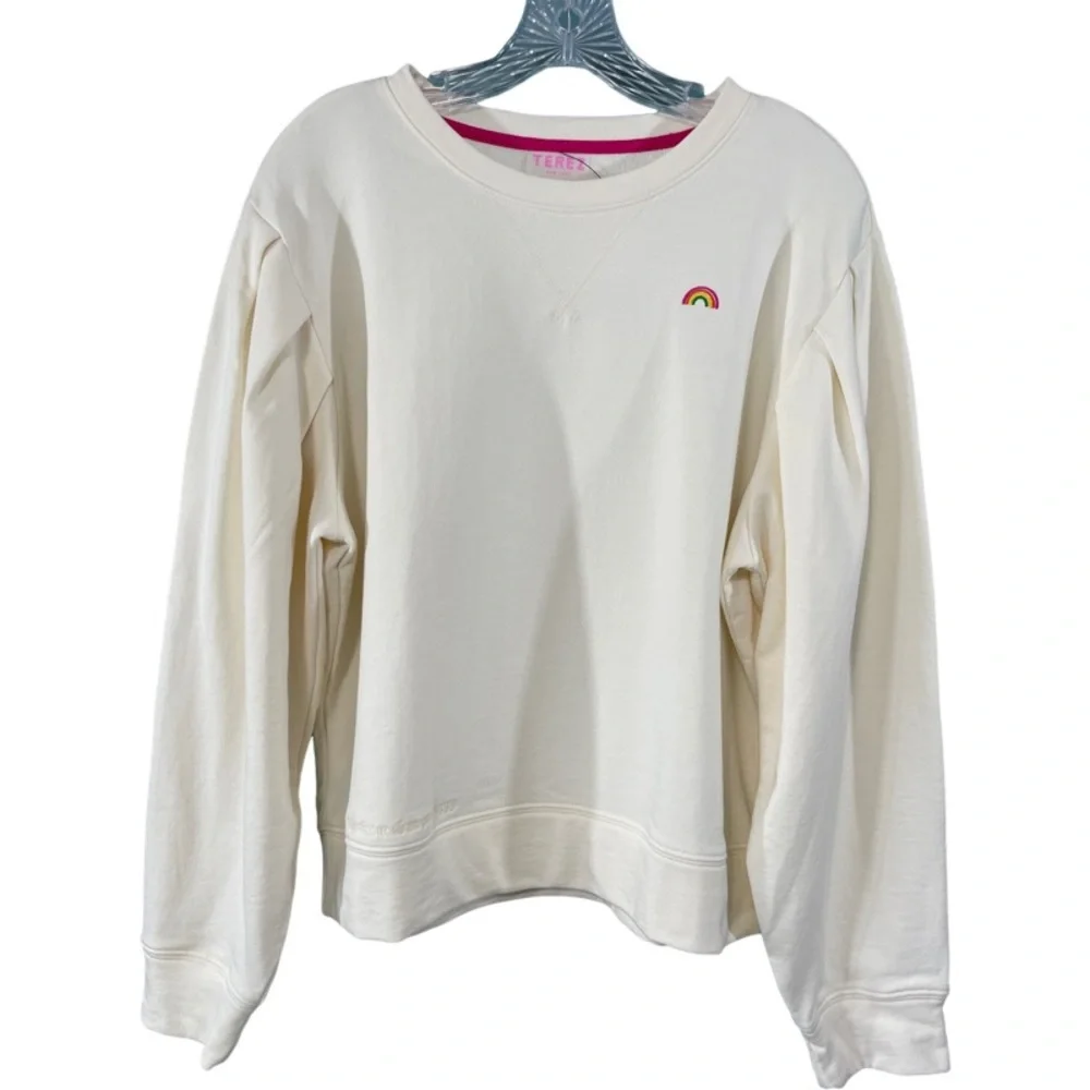 Terez Sugar Swizzle Rainbow Sweatshirt Off White Size L - Picture 2 of 9